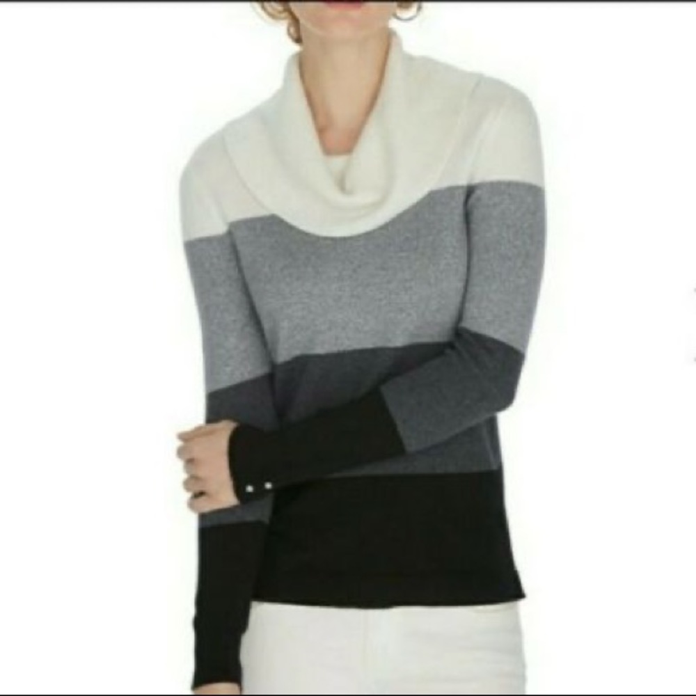 WHBM Cowl Neck Color Block Metallic Sweater